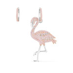 APM不对称纯银镶粉色晶钻火烈鸟造型耳环