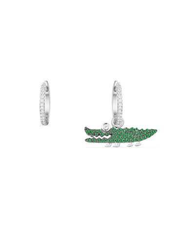 不对称纯银镶薄荷绿晶钻小鳄鱼造型耳环