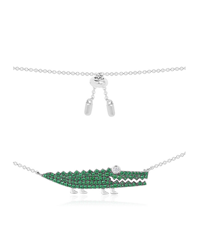 纯银镶薄荷绿晶钻小鳄鱼造型项链