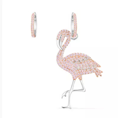 APM Monaco不对称纯银镶粉色晶钻火烈鸟造型耳环